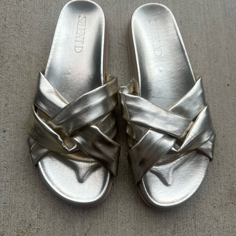 Silver Braided Slide Mules by SILENT D
